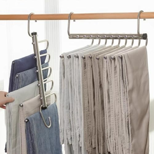 Torytoe Hosenbügel Platzsparend, 9 Schicht Hosenkleiderbügel Anti-Rutsch Faltbar Mehrfach Kleiderbügel Platzsparend mit Drehbarem Haken Edelstahl Hosenbügel für Schals, Jeans, Kleidung, 1 Stück