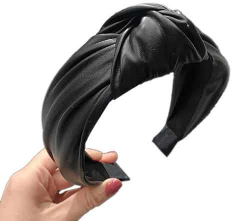 Bandeau en cuir synthétique avec nœuds - Large serre-tête pour femme et fille - Pour un port quotidien - Noir