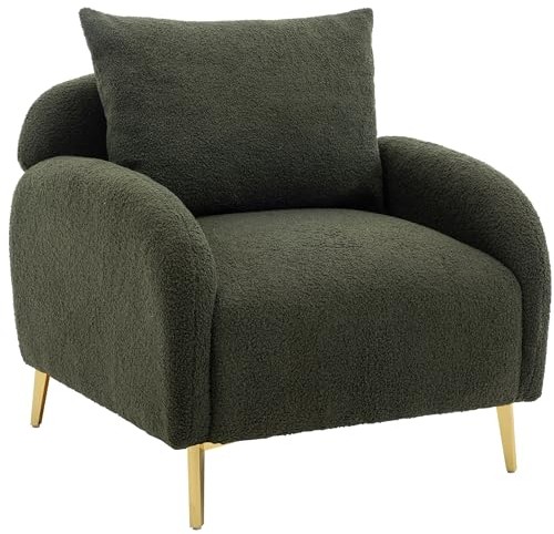 ZUUYEE Sessel Wohnzimmer, Samt Sessel Ohrensessel, Loungesessel mit Rückenkissen, Wohnzimmersessel, Relaxsessel Gepolsterter Sessel, Goldener Metallbeinstuhl - Grün
