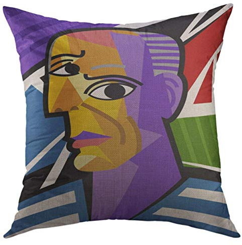 Kissenbezug Buntes Picasso-Kubistisches Großes Künstler-Porträt, Das Kubismus Malt Kissenbezüge Superweicher Kissen Bezug Premium Kissenhülle Für Auto Sofa Bed 45x45 cm