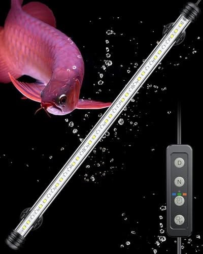Pawfly 38 cm Submersible LED Aquarium Light Fish Tank Light with Full Spectrum IP68 Waterproof White Blue Red Lights with Daytime & Night Mode Timer Auto On/Off and Adjustable Brightness
