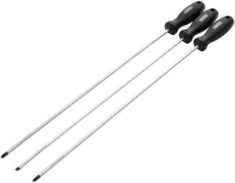 Draper 3pc Long Reach Hard Grip Screwdriver Set - 13580 - Magnetic Tips, CRV Blades