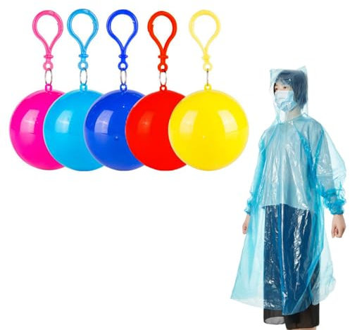 JDCMEI 5 Stück Regenponcho Einweg, Notfall Regencape Transparent Regenmantel mit Kapuze, Tragbar Wasserdicht Regenjacke, Notfall-Regenmäntel mit Aufbewahrungsball für Fahrrad Wandern Trekking Outdoor