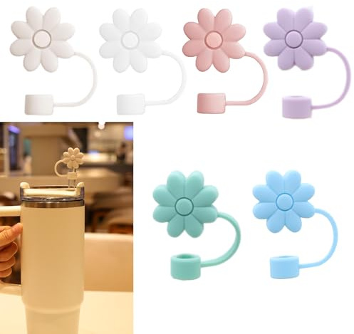 Cubiertas para pajitas de flores para vasos Stanley de 30 y 40 onzas, 6 tapas de silicona reutilizables, protectores para pajitas de 10 mm y 1 cm