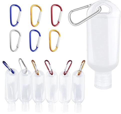 tangger 6PCS 50ML Travel Hand Sanitizer Containers with Hook,Travel Plastic Clear Keychain Bottles Portable Travel Bottles (L)