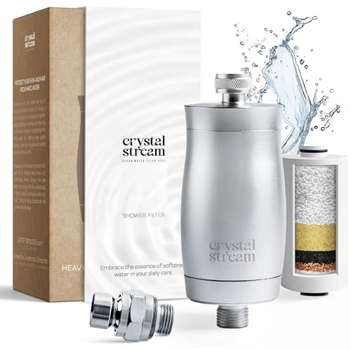 CrystalStream Filtro Doccia - Shower filter - Rimuove fino al 99% di cloro e altro - Adatto a tutti i flessibili e rubinetti della doccia - Alluminio durevole