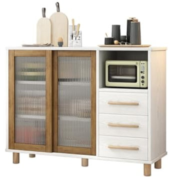 Credenza in legno massello nordico con porta in vetro per cucina, soggiorno e ingresso ristorante stile armadietto da tè 100 x 40 x 90 cm