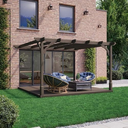 Buttercup Farm Premium Wall Mounted Pergola and Decking Kit - Wood - L240 x W240 x H270 cm - Rustic Brown
