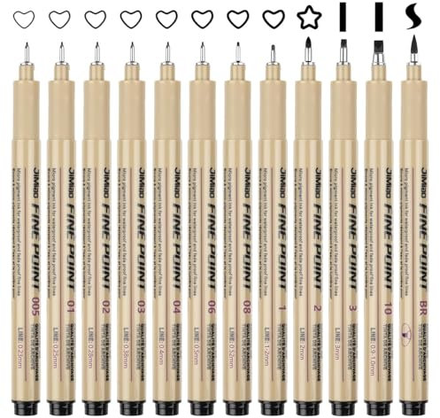 Maxmoc Fineliner Schwarz,12 Stück Fineliner set,Fineliners,Wasserfest Tuschestifte zum Illustrationen,Skizzieren,Technisches Zeichnen