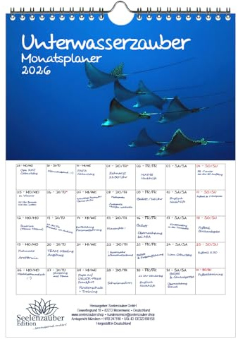 Unterwasserzauber Planer DIN A4 Kalender für 2026 Unterwasser - Seelenzauber