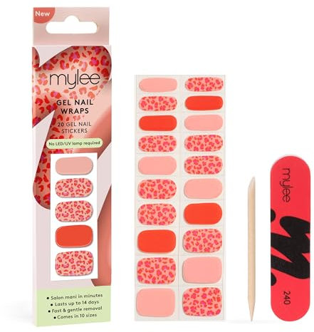 Mylee Gel Nail Wraps [Red Hot Spots] – 10 Pre-Cured Gel Stickers for Instant Mani – No Lamp Needed, Chip-Resistant, Glossy Finish, Lasts Up to 14 Days – Easy to Apply, Vegan & Cruelty-Free