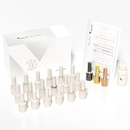 VENALISA Gel Nail Polish Set 22 Colours Cat Eye Glitter UV LED Soak Off V4 | Nude White Silver • Stylish Round Bottles • Highly Pigmented • Smooth Application • Base & Top Coat & Matte Top Coat Included