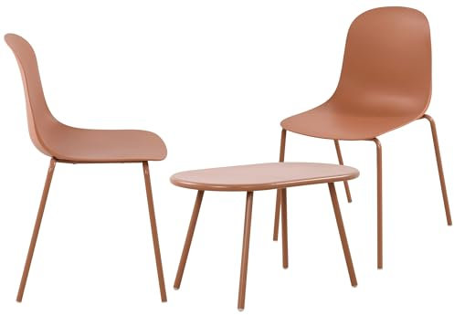 CLP 2er Sitzgruppe Veldin I Garten-Set 2X Stuhl stapelbar und 1x Tisch I Outdoor-Set wetterfest und UV-beständig I Gartenmöbel, Farbe:Terracotta