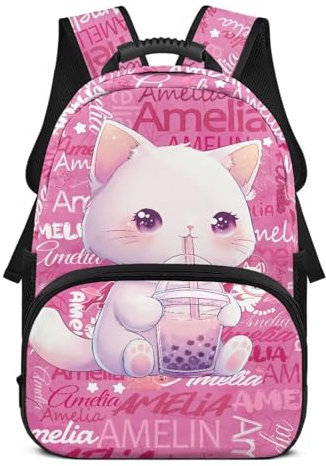 teeinprint Sac à dos personnalisé avec nom, sac à dos d'école personnalisé pour garçons et filles, sac à livres personnalisé de 43,2 cm, Chat personnalisé, Large