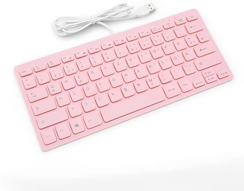 LICAEVEY Clavier Filaire Rose – Clavier USB Compact 78 Touches avec Frappe Silencieuse, Coussinets Antidérapants pour Les Jeux et Le Travail, Design Rose et Girly. (Version Allemande)