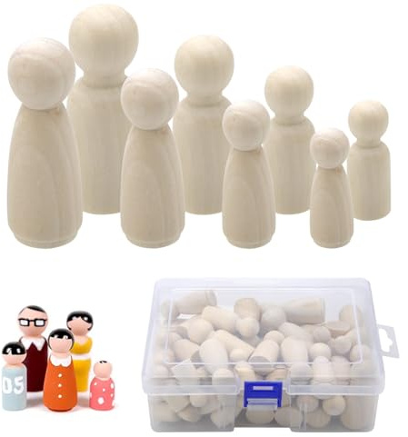 50 Stück Holzfiguren zum Bemalen, DIY Holzfiguren Puppen | natürliche spielfiguren holz familienaufstellung figuren Hochzeit für Geburtstag Dekoration Bemalen Bastelna