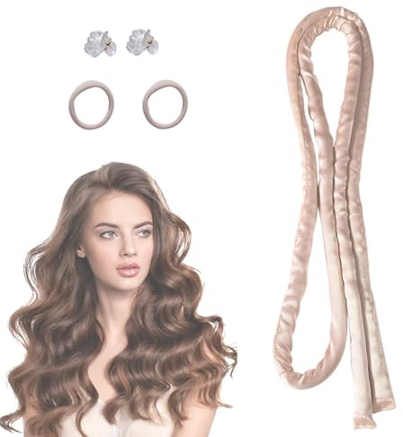 Heizloses Kleines Lockenstangen,Lockenwickler Über Nacht,Heatless Curls Band,Keine Hitze Locken zum Schlafen,Kein Hitzes Dünnes Locken Stirnband mit Scrunchies Spangen für alle Haartypen (Weiß)