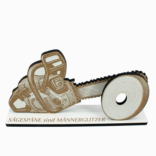 DEKOLANDO Geldgeschenk Kettensäge – Geschenk „SÄGESPÄNE sind MÄNNERGLITZER“ Aufsteller Deko – 20×10 cm - Kettensägen Prüfung Handwerker DIY