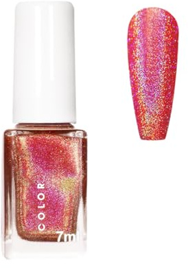 Glitter Nail Polish - Red Sparkle Nail Polish - Quick Drying & Long-lasting - Shimmering Nail Varnish for DIY Nail Art Manicure at Home - No UV Need (Red)