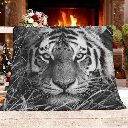 Kuscheldecke Flauschig Weiche Decke XL 150x200 cm Couchdecke - Tierisches Tigermuster Fleecedecke Warme Sofa Decke für Winter, Grau Kinder Erwachsene Kuschlige Bett Wohndecke