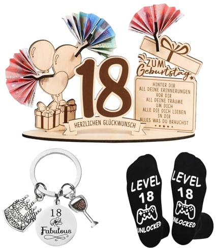 KEORHEZ 3-Teilige Packung Geldgeschenk 18 Geburtstag Mädchen Geschenk 18 Geburtstag mädchen Jungen Holz Verpackung Geschenke Geschenk Tischdeko Für Jubiläum Tischdeko