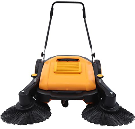 HPDTZ Spazzatrice spazzatrice manuale spazzola contenitore maniglia ruota pulizia manuale 105 cm larghezza pulizia 55 l capacità per magazzino cortile giardino vendita al dettaglio