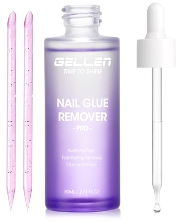 Gellen 80ML UV Nail Glue Remover for Press-on Nails False Nail Tips, Gentle Glue Debonder Easy Removal Acetone-free Odorless Drop Design Glue Remover, Not for Air Dry Glue & Gel Polish