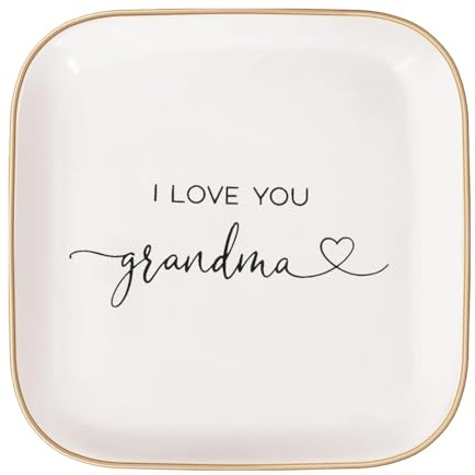 Rolcheleego Grandma Gifts, Birthday Mothers Day Gifts for Grandma, Ceramic Trinket Dish Tray Jewelry Ring Earring Organizers Thanksgiving Day Christmas Grandmother Present