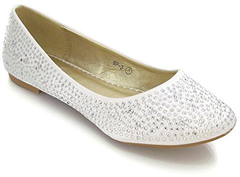 ESSEX GLAM New Womens Bridal Diamante Ladies Sparkly Slip ON Bridesmaid Shoes Pumps Size (UK 6 EU 39, White Satin)