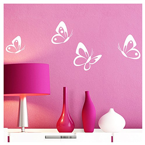 Grandora Wandtattoo 4er Set Schmetterlinge I weiß 8-10 cm I Baby Kinderzimmer selbstklebend Wand Aufkleber Wandaufkleber Wandsticker Sticker W697