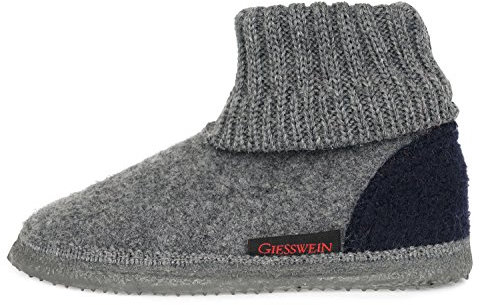 GIESSWEIN Hüttenschuh Kramsach Kids – Kinder Hüttenschuhe Unisex | Warme Filz Pantoffeln | Hoher Woll Hausschuh für Mädchen & Jungen | rutschfest,Schiefer,23 EU