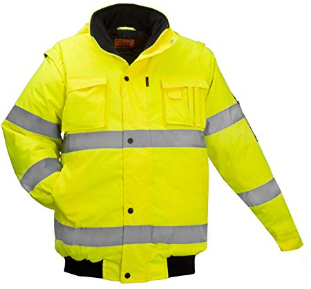Winterjacke Arbeitsjacke Pilotenjacke Warnweste Warnschutzjacke 2in1(FLASH-SH-J-GELB) (XL)