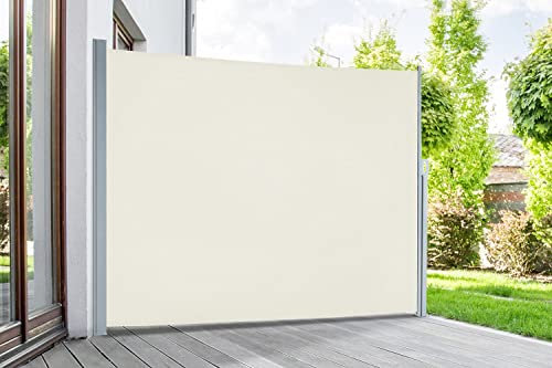 empasa Seitenmarkise Start 2.0 Sichtschutz Sonnenschutz Windschutz Markise ausziehbar für Garten, Balkon und Terrasse, mit Standfuß, Farbe:cremeweiß, Größe:200 x 300