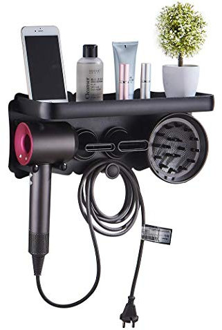 Magik Magnetic Supersonic Hair Dryer Accessories Metal Wall Mount Holder Hanger for Dyson and Other Hair Dryers Bathroom Toothbrush Makeup Cosmetic Shelf Rack Caddy Storage Organizer (Large, Black)