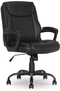 Amazon Basics Classic Puresoft PU Padded Mid-Back Office Desk Chair with Armrest, Easy Assembly, Sturdy Metal Base, Wheels, 275lb Support, 26D x 23.75W x 42H, Black