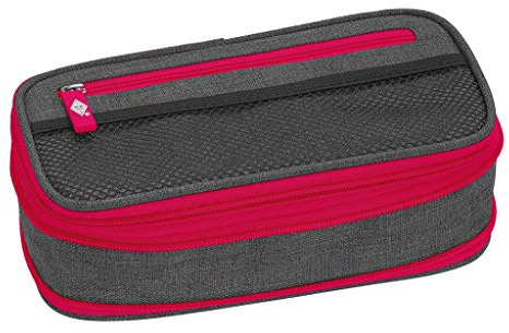 WEDO 24244009 Schlamperbox NEON Stretch, vergrößerbar, mehrere Fächer, Stiftschlaufen, inkl. Stundenplan, grau neon-rosa