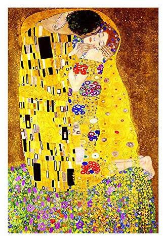 Ölgemälde auf Leinwand, abstrakte Kunstdruck, Motiv: berühmter Der Kuss von Gustav Klimt, 90 x 140 cm (ungerahmt)