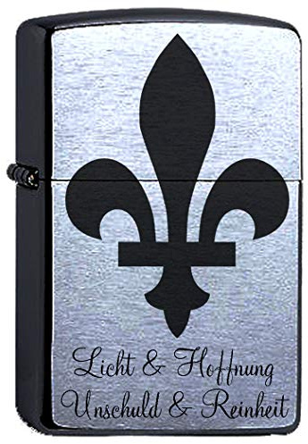 Lilie Fleur de Lis Dein Text Lasergravur Compatible with Zippo personalisiert, Logo Pfadfinder Wunschtext Fleur de LYS (Motiv B)