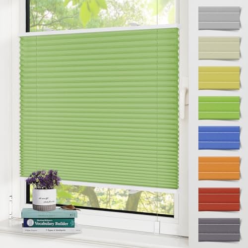 Zarnan Plissee Klemmfix ohne Bohren Grün 90x120cm(BXH) UV-Schutz Fenster Plissee innen Plisseerollos ohne Bohren Faltrollo mit Klemmträger easyfix Jalousie Sichtschutz und Sonnenschutz
