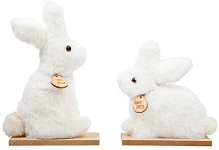generich 2er Set Flauschiger Fell Hase weiß 15x22 cm Hasen Aufsteller Osterdeko Osterhase 80317