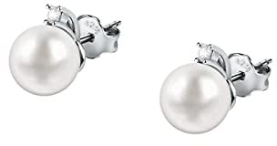 Bluespirit B-CLASSIC Orecchini Donna in Argento 925, Perla Bianca, Zirconi,Idee regalo, Idee Regalo - P.25C901001900