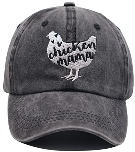Baseballkappe mit Huhn Mama, Bauernhofhenne, Vintage-Design, verwaschener Denim, verstellbar, Huhn Mama bestickt schwarz, Einheitsgröße