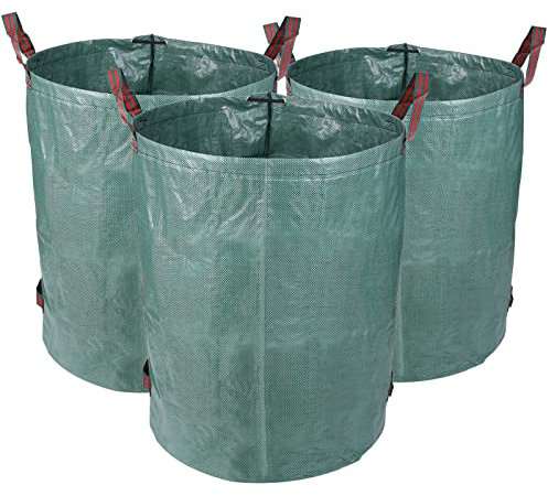 ONFLOWER Sac de Jardin Réutilisable 272 L, Lot de 3 Sacs Vegetaux Indéchirable, Sac à Déchets de Jardin en Tissu Polypropylène Durable, Pliable
