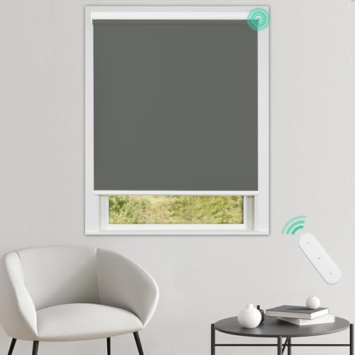 Allesin Elektrische Rollos, Verdunklungsrollo mit Fernbedienung & Motor, B65 x H150 cm anthrazit, Metal Klemmträger ohne Bohren & mit Bohren, Fensterrollo Innen Sonnenschutz Smart Home