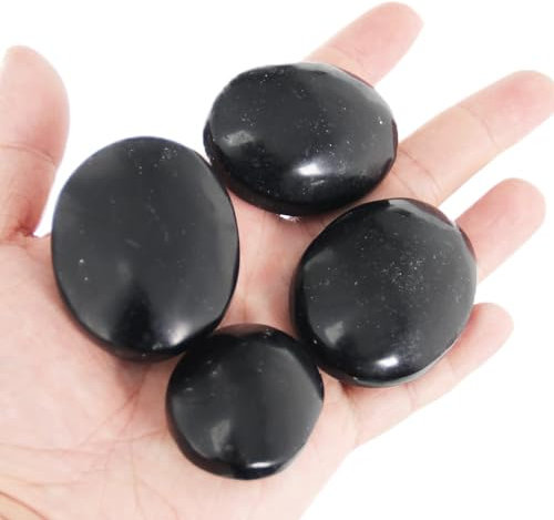 Orientrea Obsidian Stein Handschmeichler - 4 Stück Obsidian Kristallstein Nature Edelsteine, Seifenstein, Glatter Heilkristall, Sorgenstein