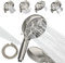SparkPod 5 Inch 9 Spray Setting Shower Head - Handheld High Pressure Jet with On/Off Switch, Pause & Waterfall Setting- Premium ABS Removable Handheld Shower Head with Hose (6ft) (Brushed Nickel)