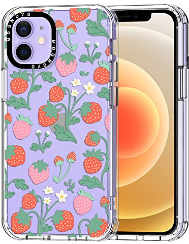 MOSNOVO für iPhone 12 / iPhone 12 Pro Hülle – Durchsichtige, schlanke, stoßfeste TPU+PC-Handyhülle, [6,6 Fuß Fallschutz/Anti-Abziehen] - Erdbeer-Garten
