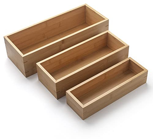 3Pcs Bamboo Bathroom Basket, Wood Bathroom Organizer Tray, Wooden Box for Bathroom, Kitchen Organizing