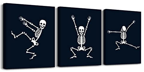 Halloween Wanddekoration Tanz Skelett Poster, Lustige Goth Home Wandkunstdrucke, Gothic Skull seltsame Gemälde, Hexe gruselige ästhetische Bilder für Schlafzimmer Badezimmer heidnische Zimmer Dekor