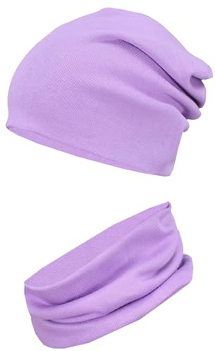 TupTam Mütze und Schal Kinder Set – Weiches Schal Mütze Set Kinder für Herbst und Winter, Farbe: Violett, Größe: 44-52